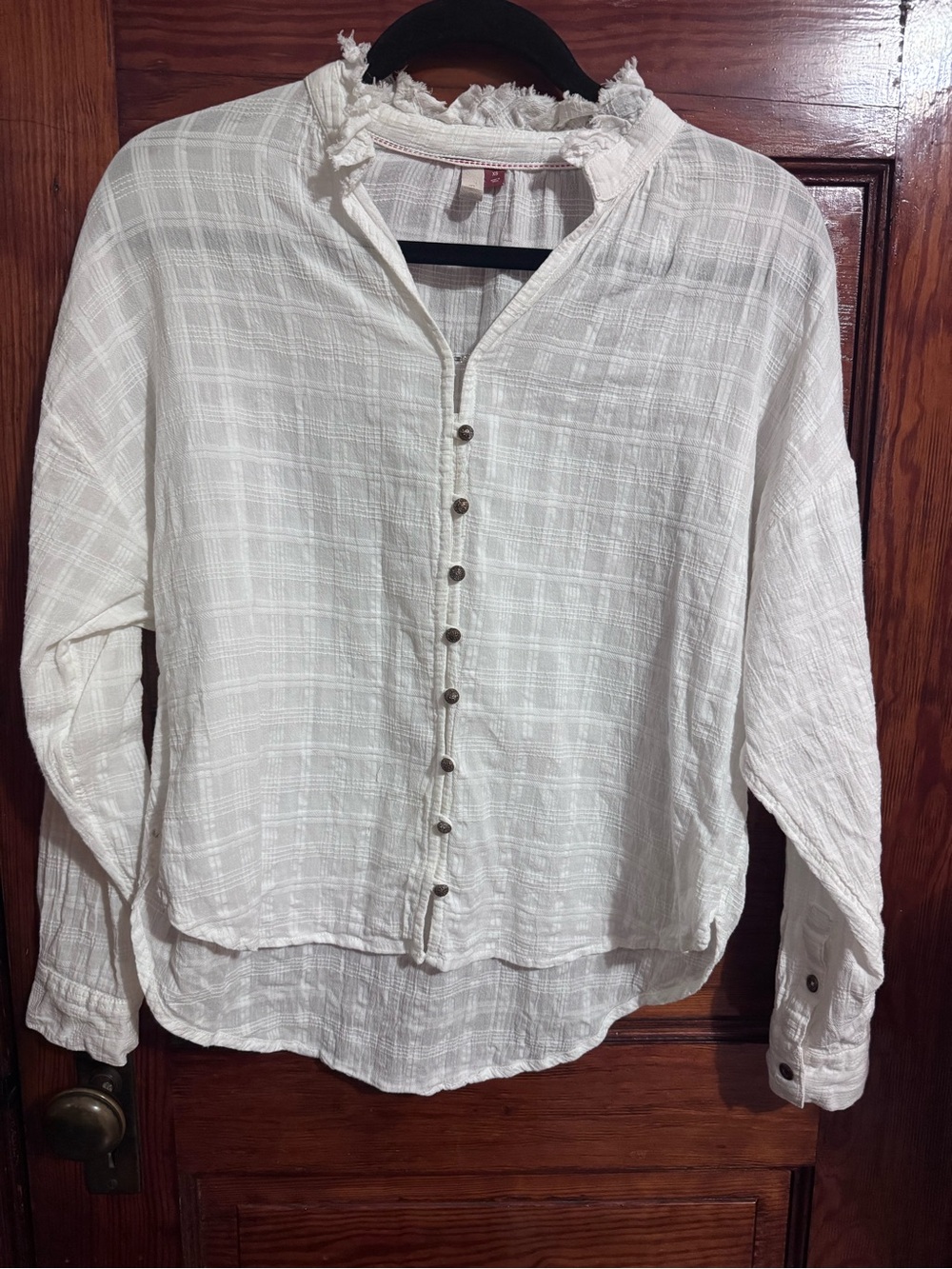 Pilcro by Anthropologie Gauze Buttondown Blouse XS Ivory Cotton Ruffle